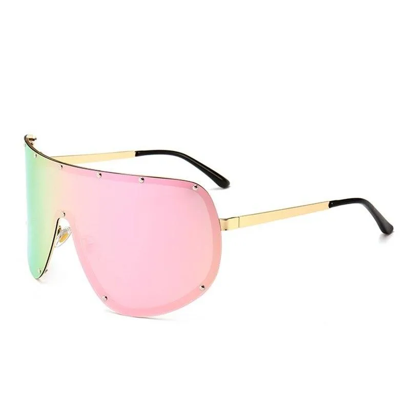 Black Shield Polarized Designer Rimless One Piece Sunglasses for Women