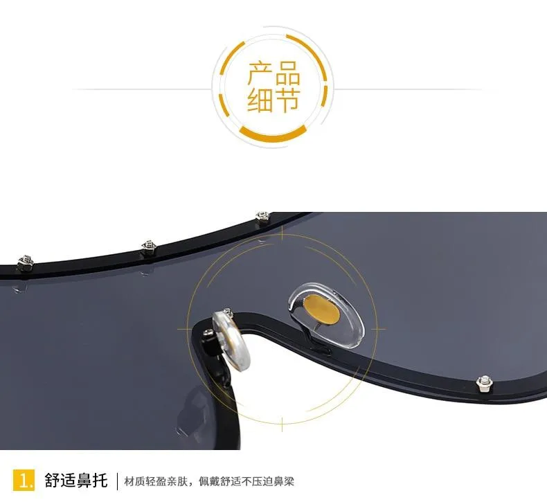 Black Shield Polarized Designer Rimless One Piece Sunglasses for Women