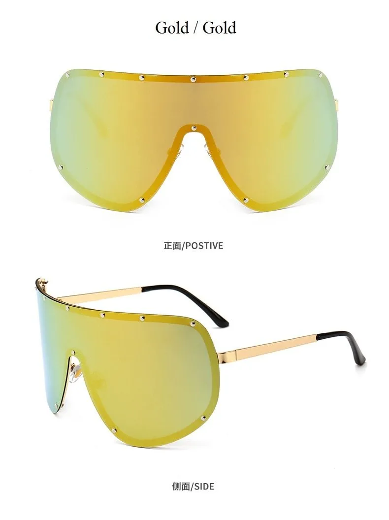 Black Shield Polarized Designer Rimless One Piece Sunglasses for Women