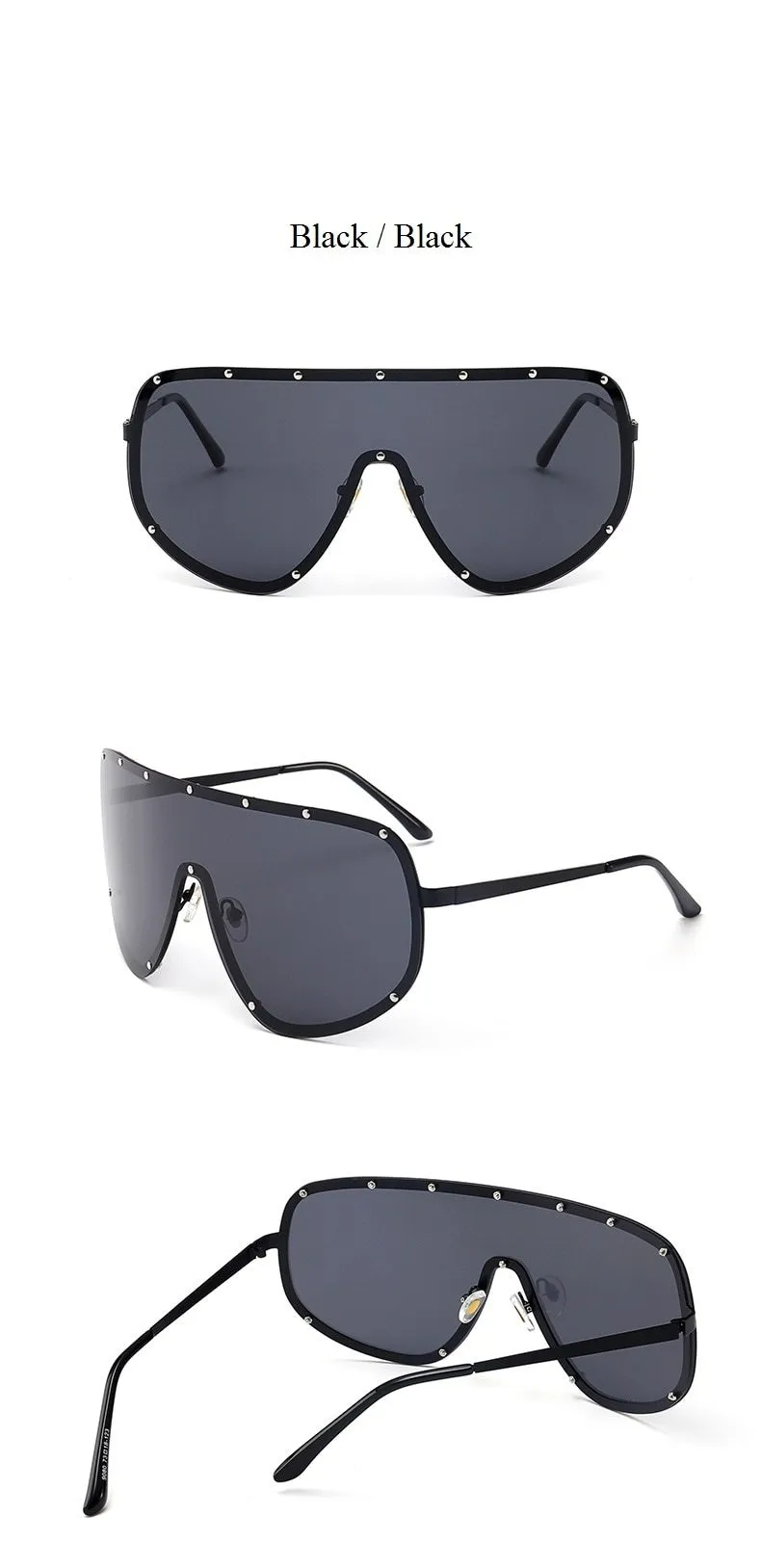 Black Shield Polarized Designer Rimless One Piece Sunglasses for Women