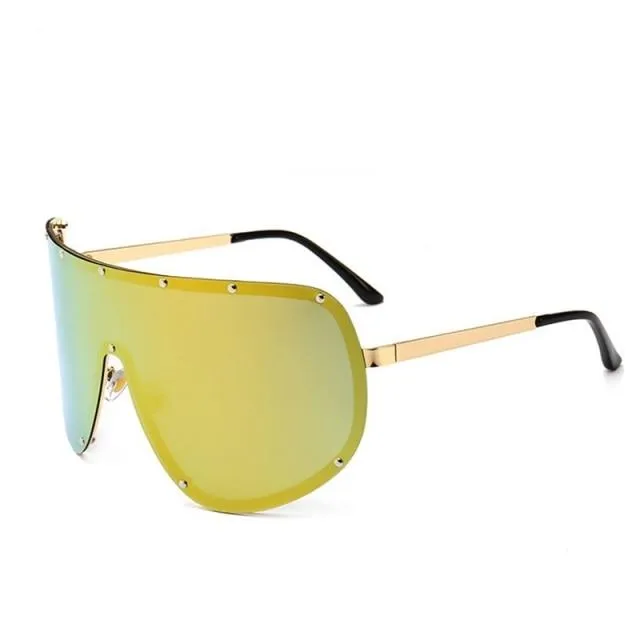 Black Shield Polarized Designer Rimless One Piece Sunglasses for Women