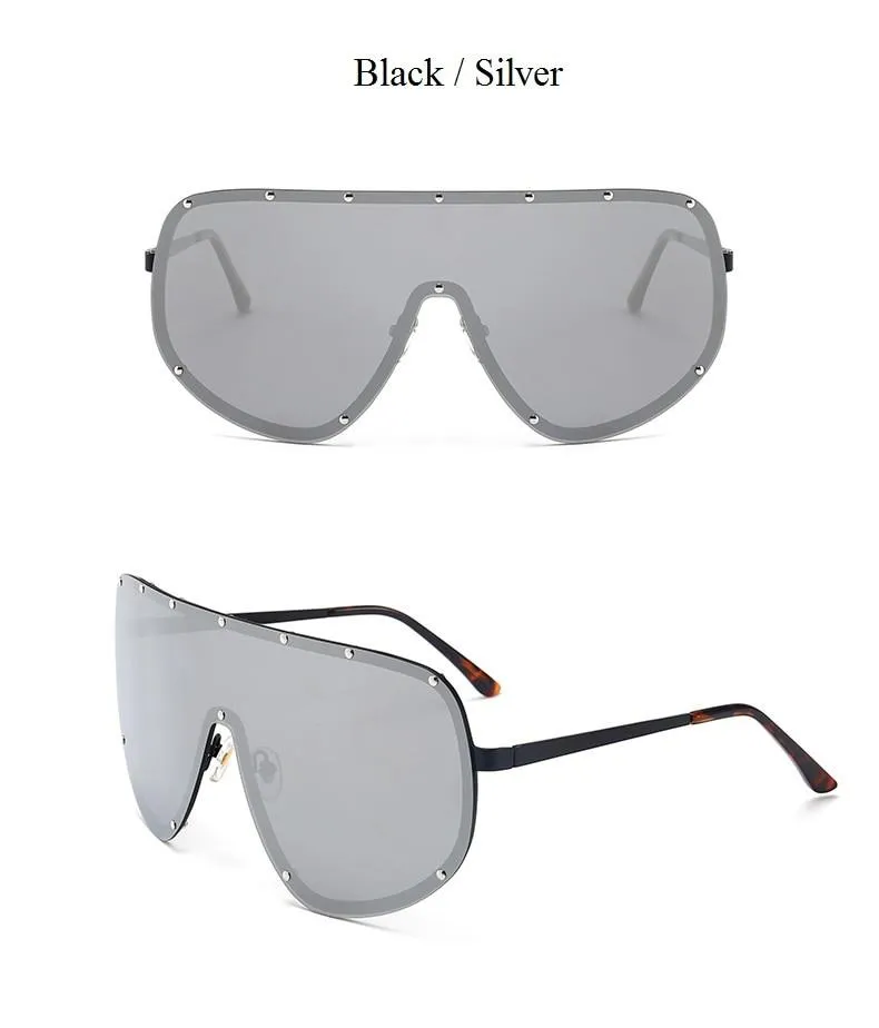 Black Shield Polarized Designer Rimless One Piece Sunglasses for Women