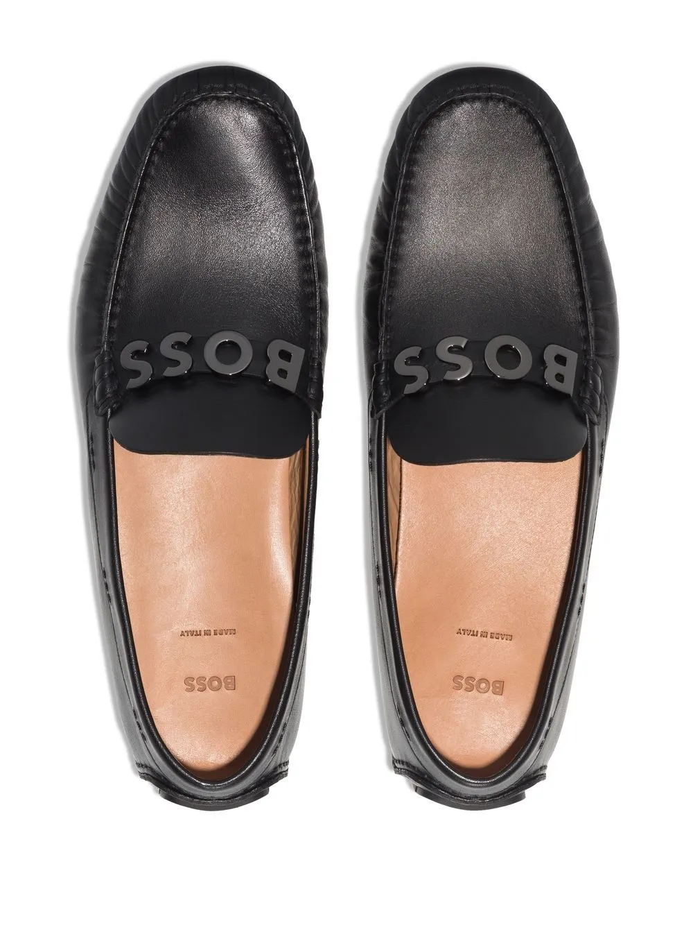 BOSS Logo-plaque Leather Boat Shoes Black
