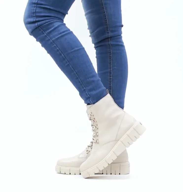 Caprice 25207-41 Ecru Nappa Leather Lace up Wedge Ankle Boots