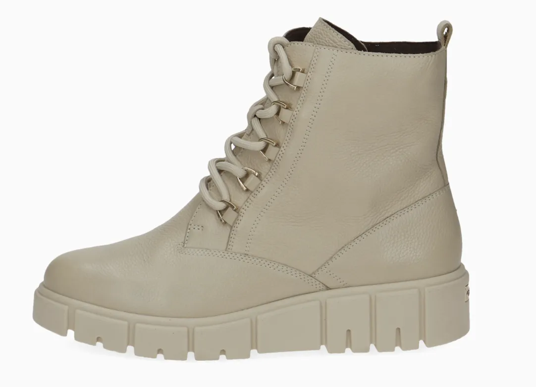 Caprice 25207-41 Ecru Nappa Leather Lace up Wedge Ankle Boots