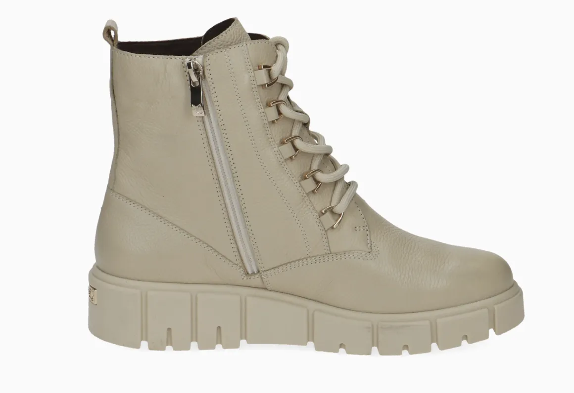 Caprice 25207-41 Ecru Nappa Leather Lace up Wedge Ankle Boots