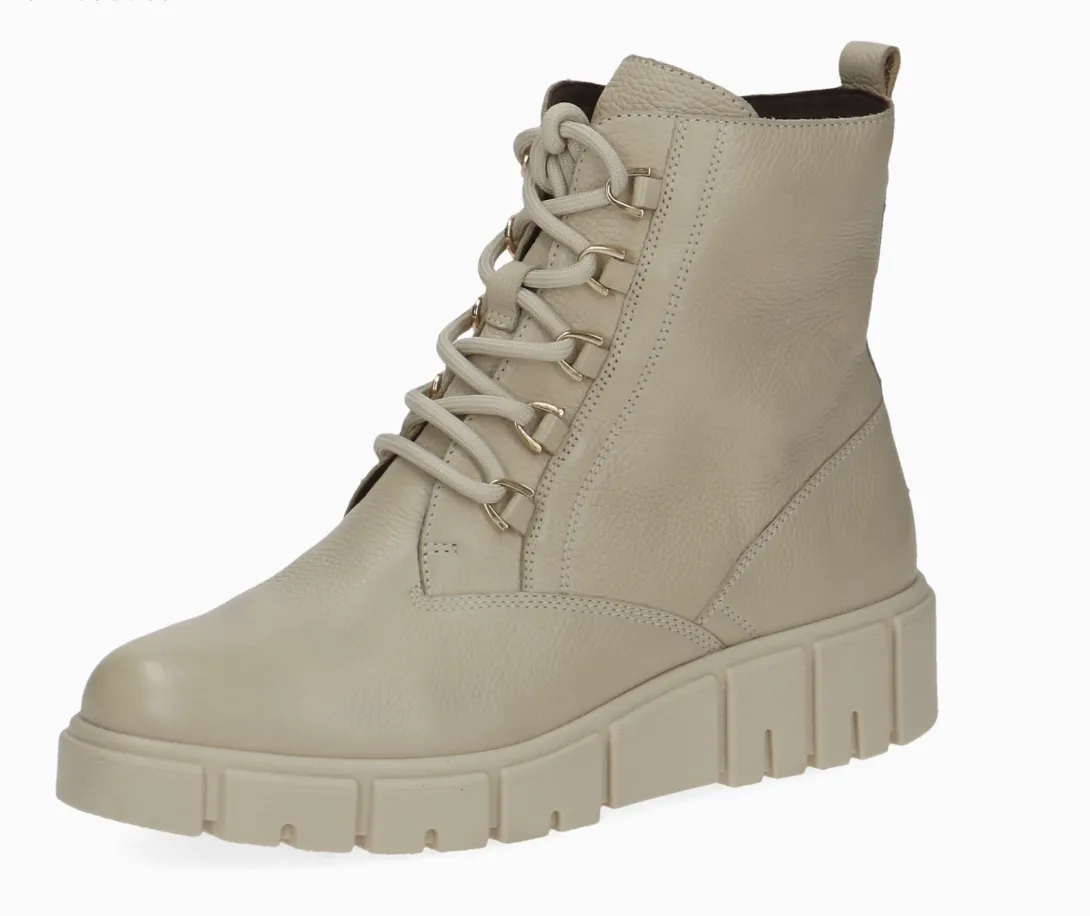 Caprice 25207-41 Ecru Nappa Leather Lace up Wedge Ankle Boots