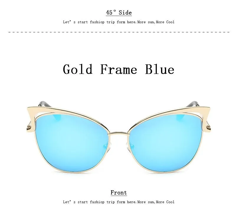 Cateye Flat Pantos Shape Rose Gold Metal Frame Unisex Sunglasses