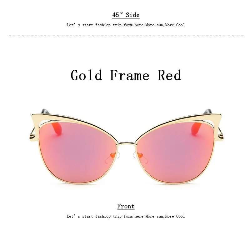 Cateye Flat Pantos Shape Rose Gold Metal Frame Unisex Sunglasses