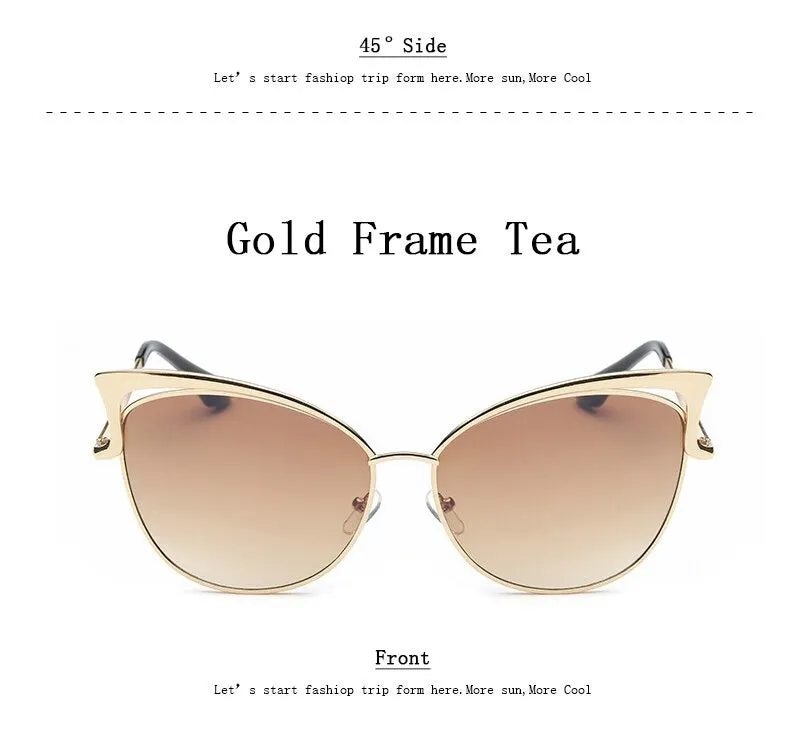 Cateye Flat Pantos Shape Rose Gold Metal Frame Unisex Sunglasses