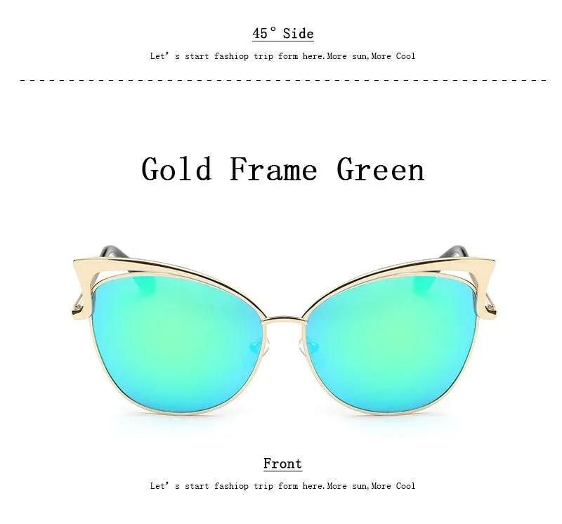 Cateye Flat Pantos Shape Rose Gold Metal Frame Unisex Sunglasses