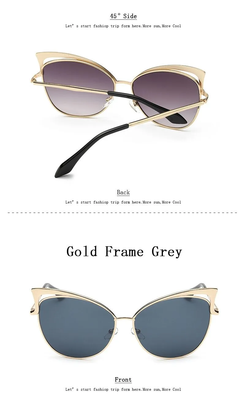 Cateye Flat Pantos Shape Rose Gold Metal Frame Unisex Sunglasses
