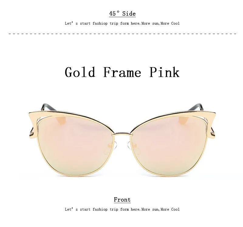 Cateye Flat Pantos Shape Rose Gold Metal Frame Unisex Sunglasses