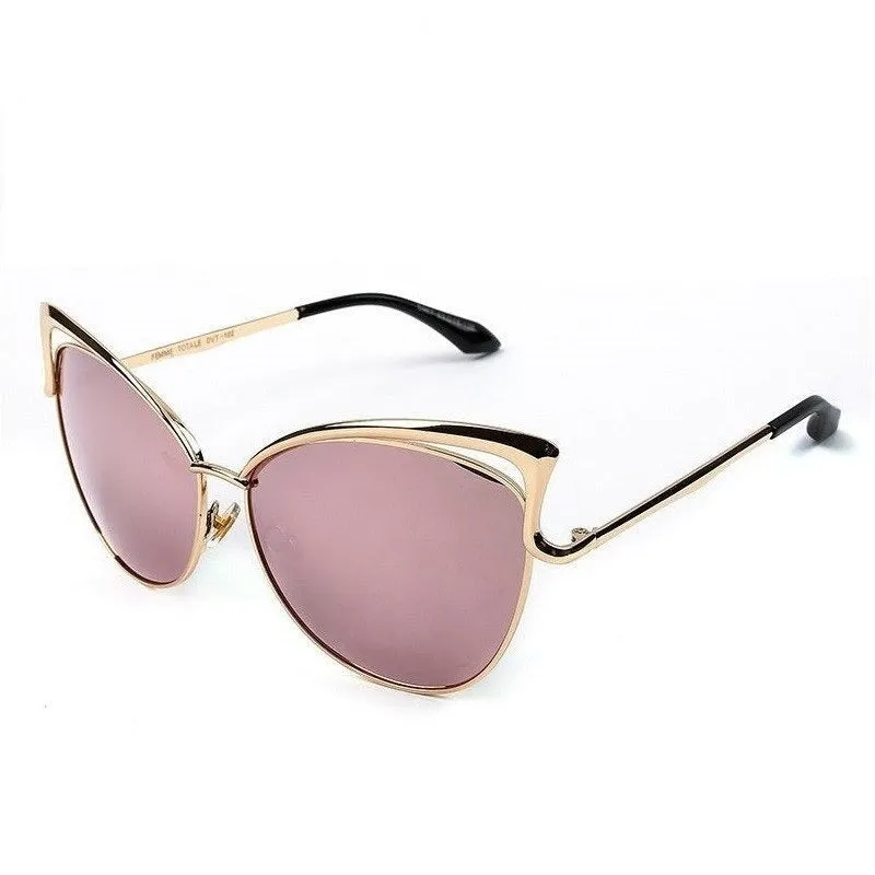 Cateye Flat Pantos Shape Rose Gold Metal Frame Unisex Sunglasses