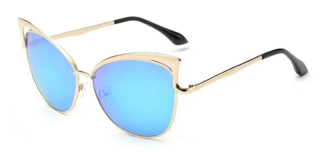 Cateye Flat Pantos Shape Rose Gold Metal Frame Unisex Sunglasses