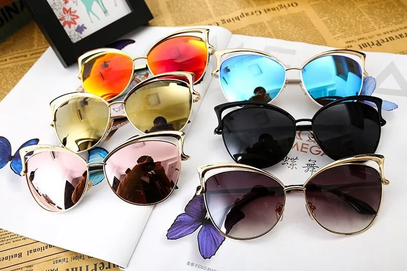 Cateye Flat Pantos Shape Rose Gold Metal Frame Unisex Sunglasses