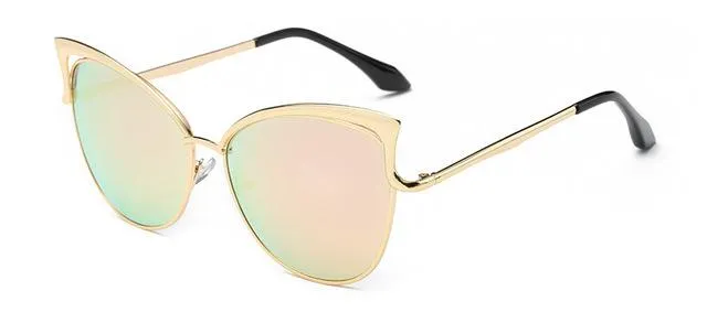 Cateye Flat Pantos Shape Rose Gold Metal Frame Unisex Sunglasses