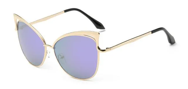 Cateye Flat Pantos Shape Rose Gold Metal Frame Unisex Sunglasses