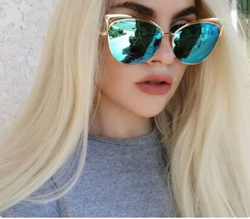 Cateye Flat Pantos Shape Rose Gold Metal Frame Unisex Sunglasses