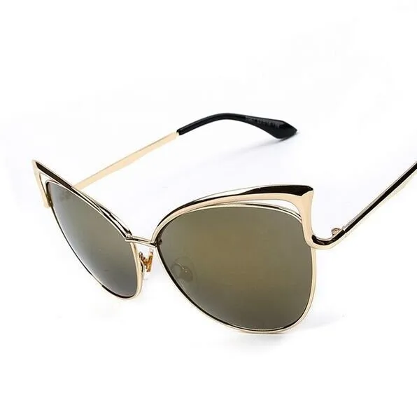 Cateye Flat Pantos Shape Rose Gold Metal Frame Unisex Sunglasses