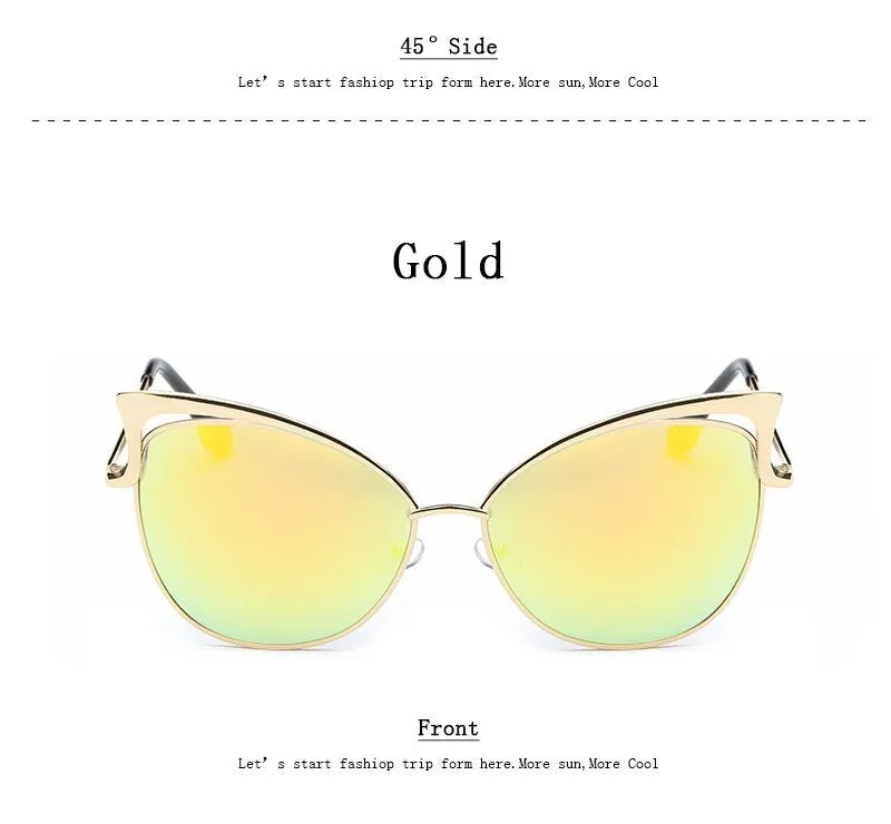 Cateye Flat Pantos Shape Rose Gold Metal Frame Unisex Sunglasses