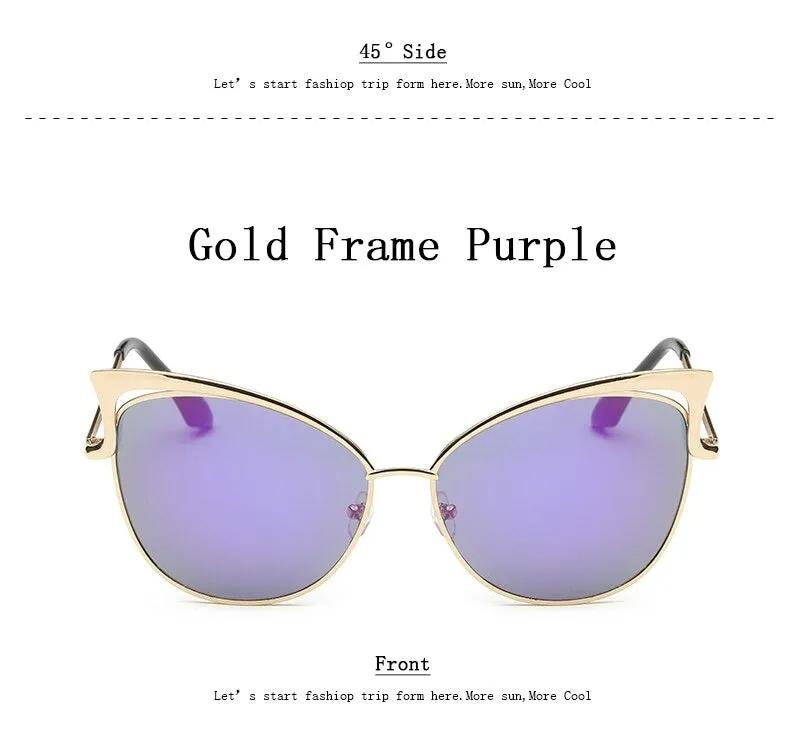 Cateye Flat Pantos Shape Rose Gold Metal Frame Unisex Sunglasses