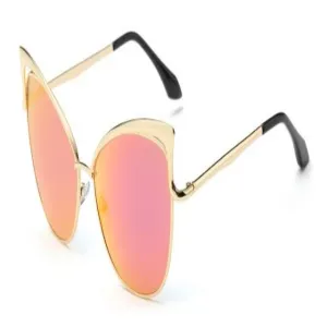Cateye Flat Pantos Shape Rose Gold Metal Frame Unisex Sunglasses