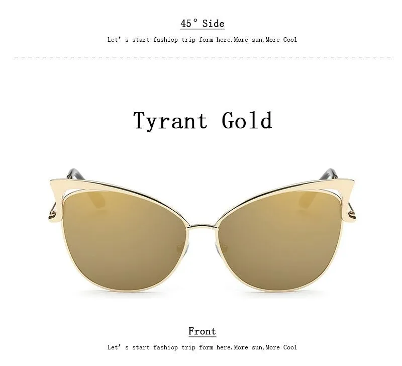 Cateye Flat Pantos Shape Rose Gold Metal Frame Unisex Sunglasses