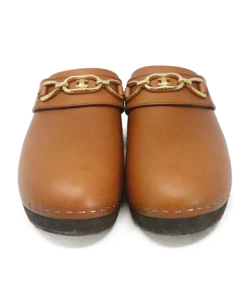 Celine Tan Leather & Wood Clogs sz 7