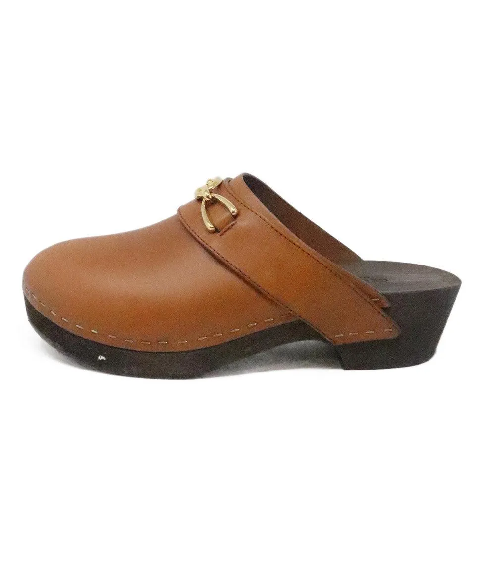 Celine Tan Leather & Wood Clogs sz 7