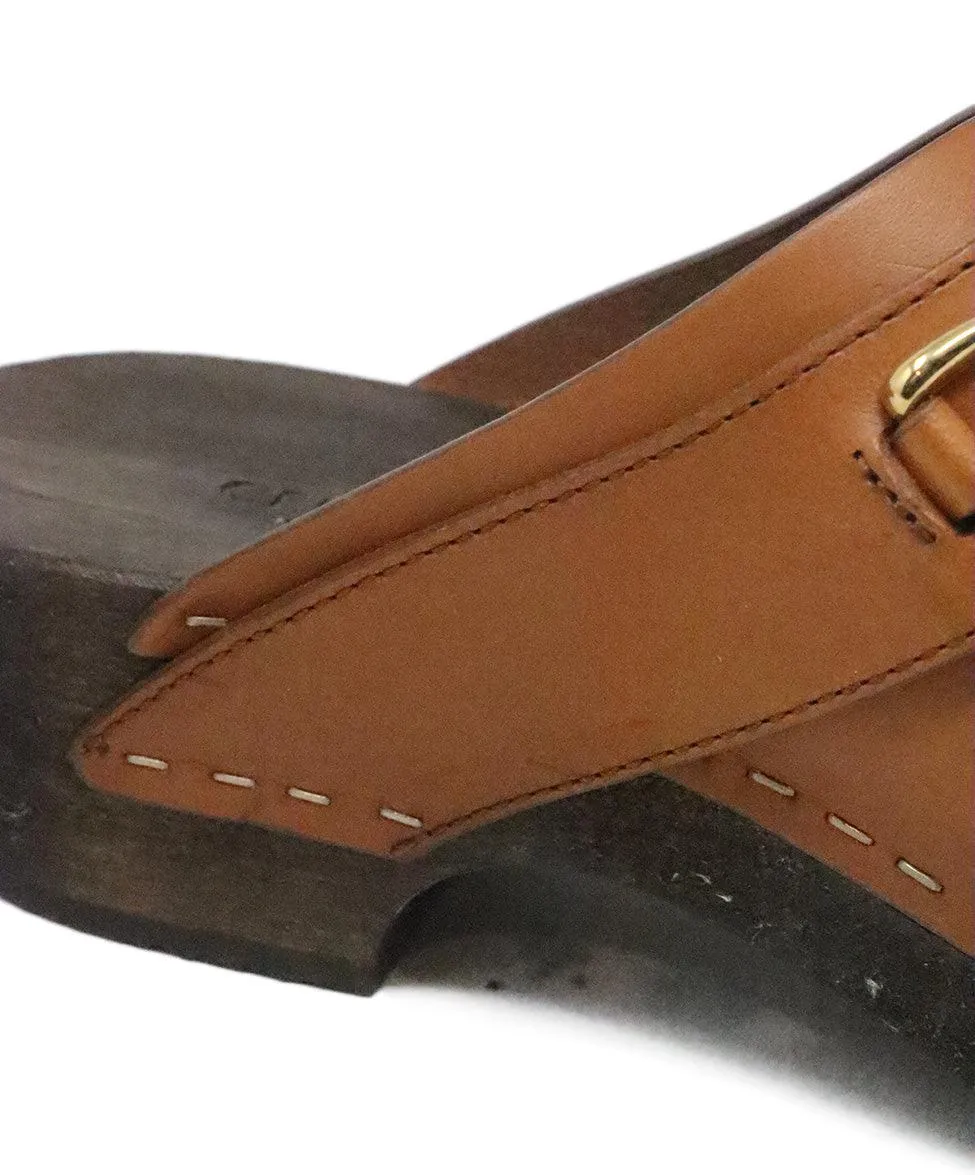 Celine Tan Leather & Wood Clogs sz 7