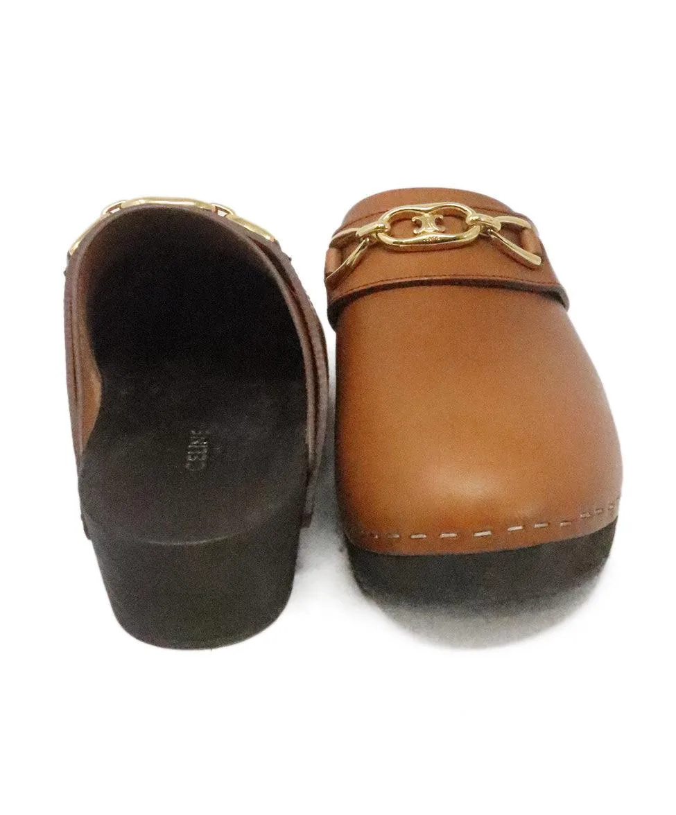 Celine Tan Leather & Wood Clogs sz 7