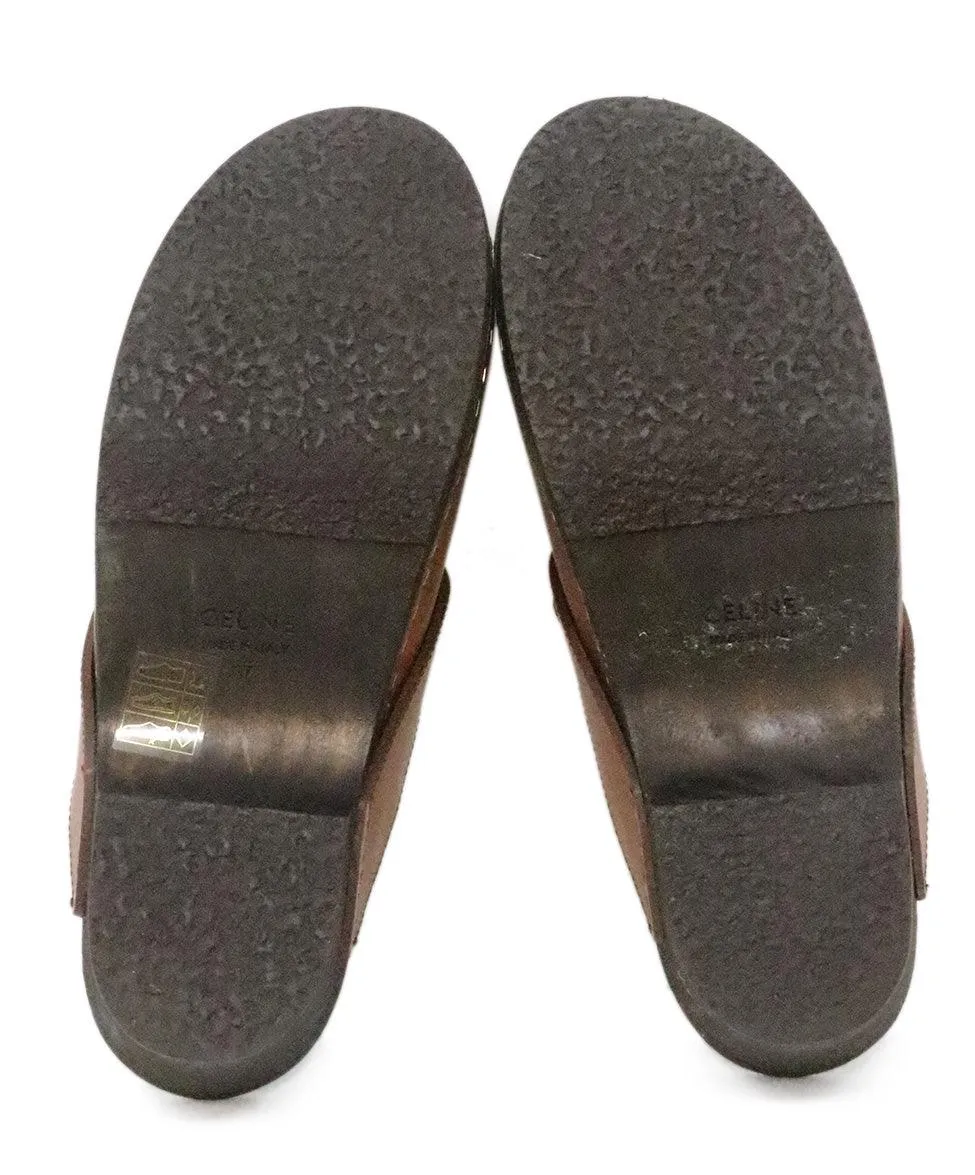Celine Tan Leather & Wood Clogs sz 7