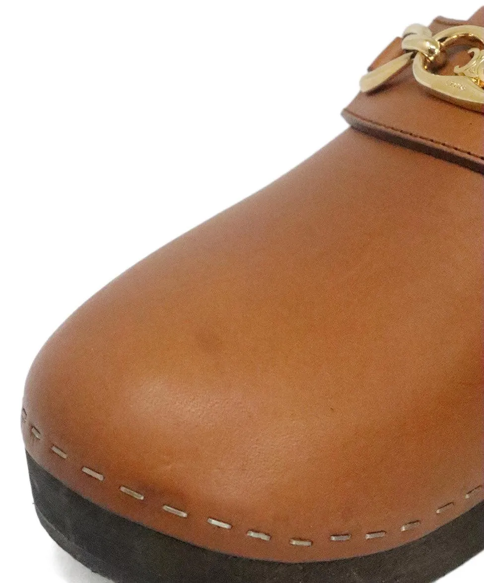 Celine Tan Leather & Wood Clogs sz 7