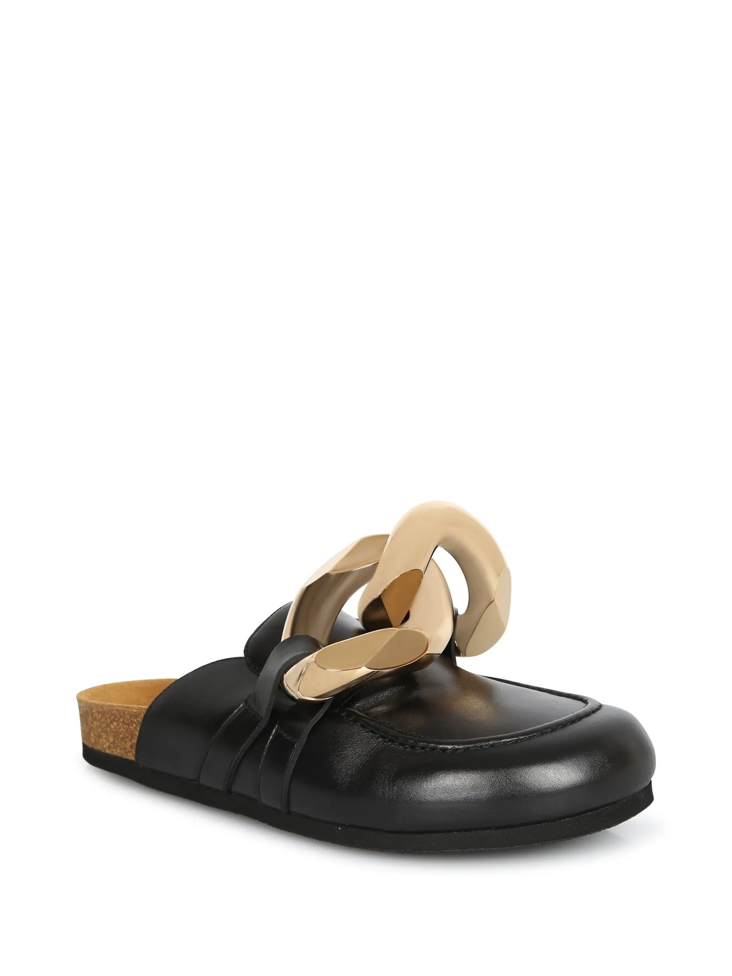 Chain black leather loafers