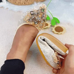 Cilool Rhinestone Flats Casual Comfort Dressy Flats For Wedding Fox Slippers CF302