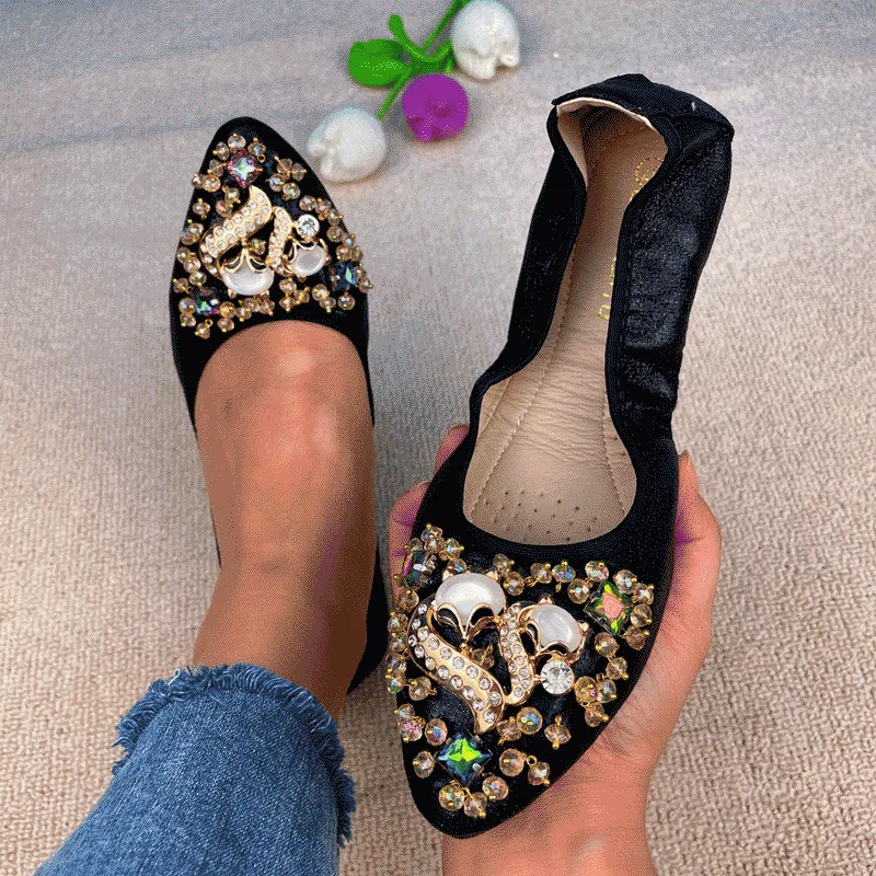 Cilool Rhinestone Flats Casual Comfort Dressy Flats For Wedding Fox Slippers CF302