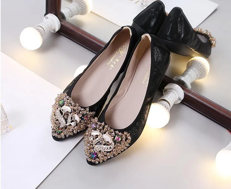 Cilool Rhinestone Flats Casual Comfort Dressy Flats For Wedding Fox Slippers CF302