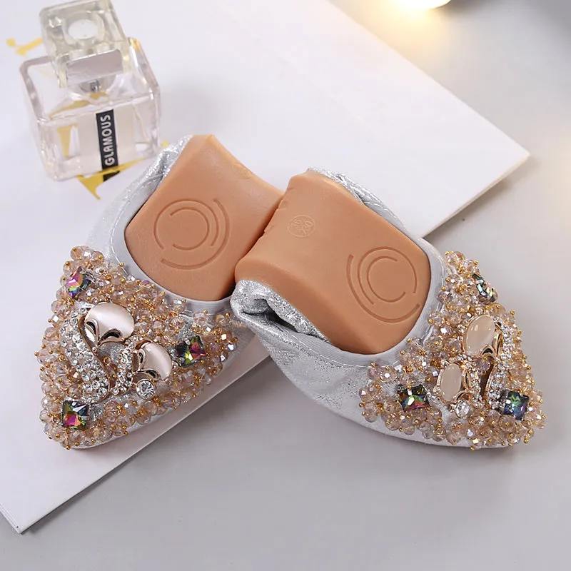 Cilool Rhinestone Flats Casual Comfort Dressy Flats For Wedding Fox Slippers CF302