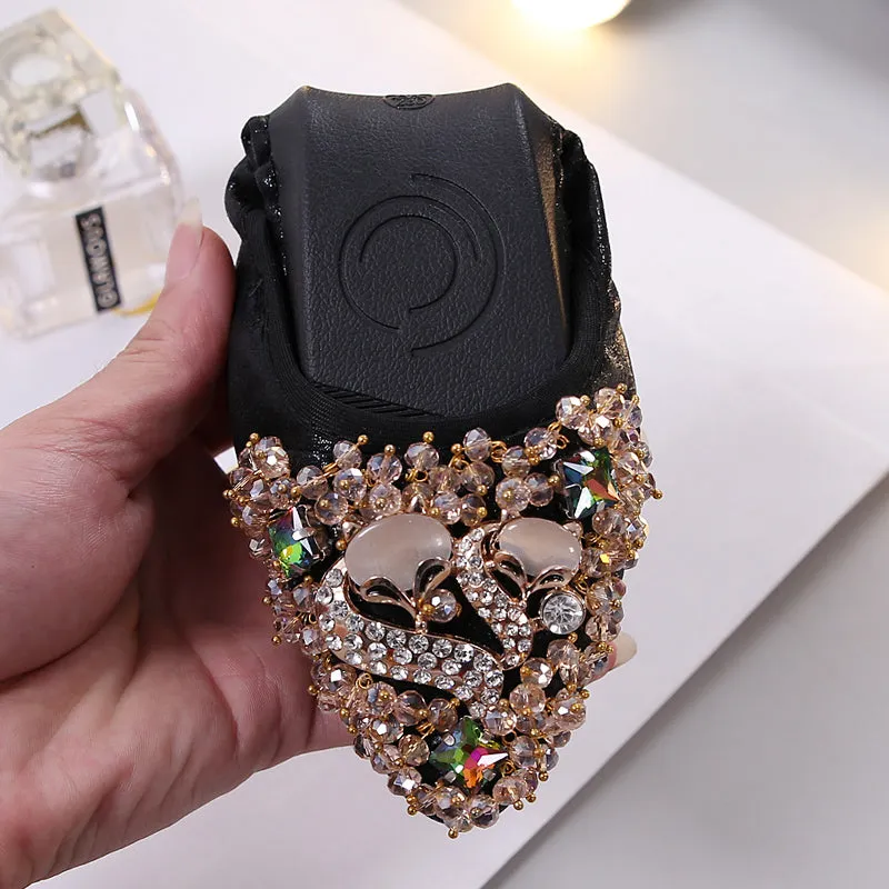 Cilool Rhinestone Flats Casual Comfort Dressy Flats For Wedding Fox Slippers CF302