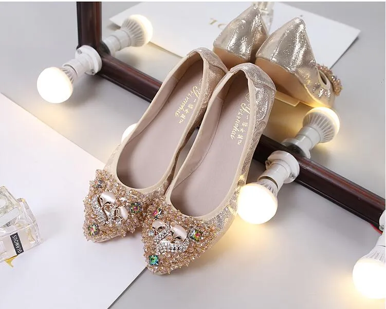 Cilool Rhinestone Flats Casual Comfort Dressy Flats For Wedding Fox Slippers CF302