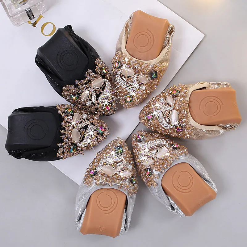 Cilool Rhinestone Flats Casual Comfort Dressy Flats For Wedding Fox Slippers CF302