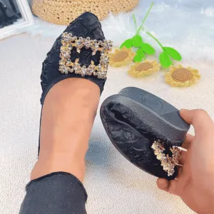 Cilool Rhinestone Flats Casual Comfort Dressy Flats For Wedding Fox Slippers CF303