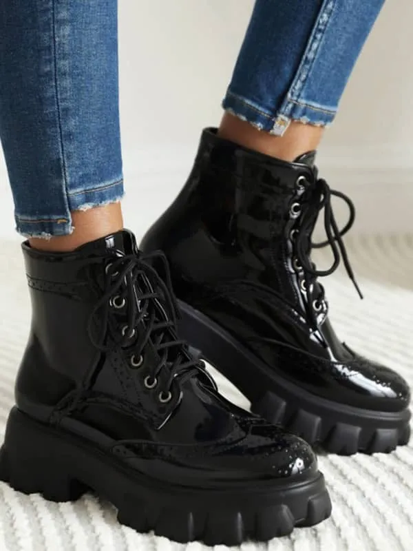 Crossed Laces Round Toe Platform&Boots