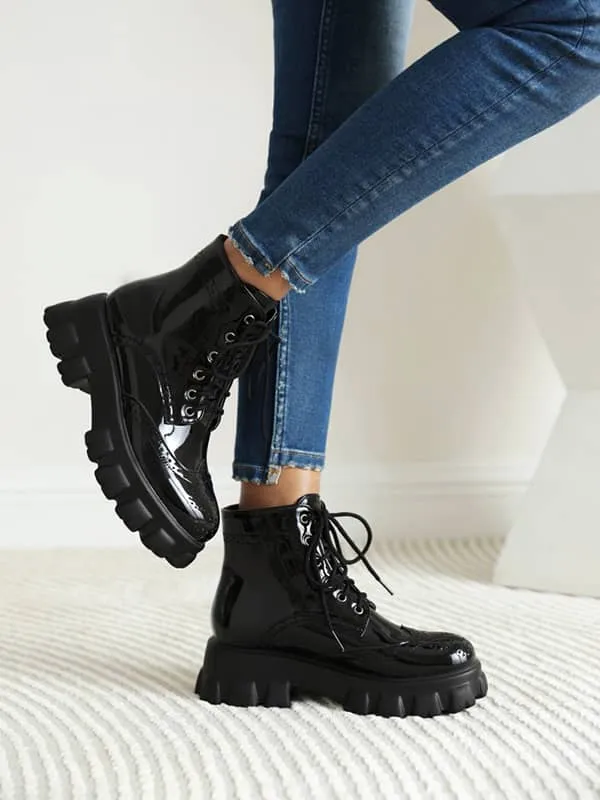 Crossed Laces Round Toe Platform&Boots