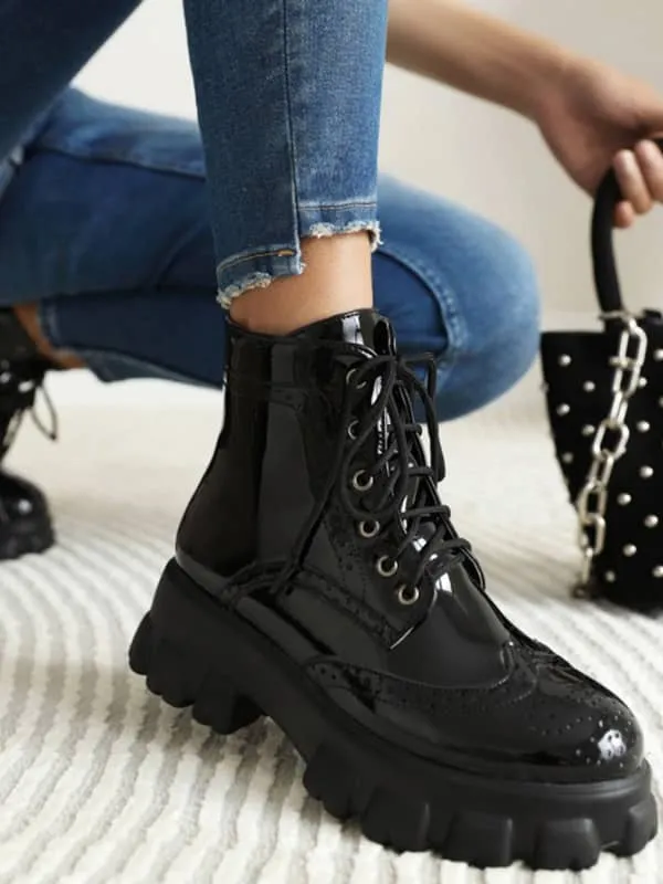 Crossed Laces Round Toe Platform&Boots