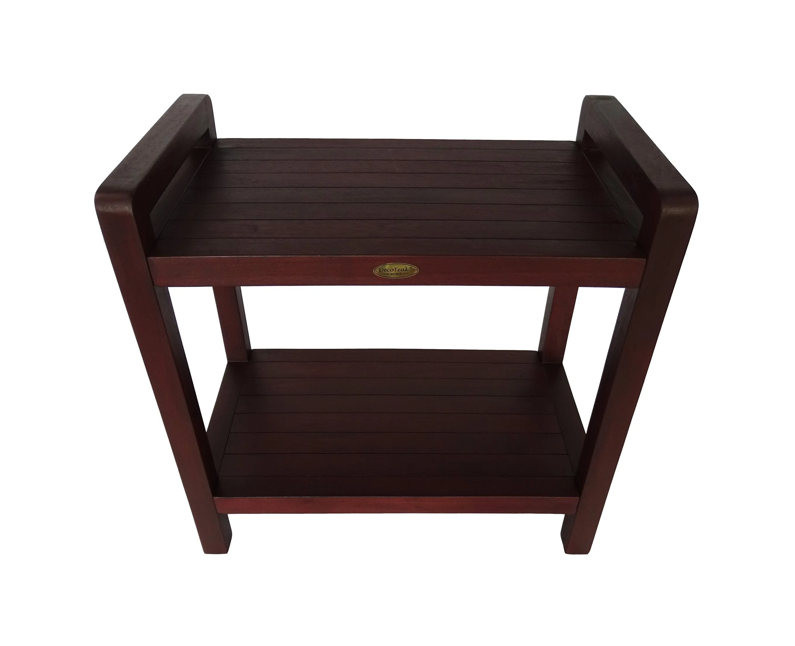 DecoTeak Classic 24" Extended Height Ergonomic Teak Shower Stool with LiftAid Arms and Shelf DT109