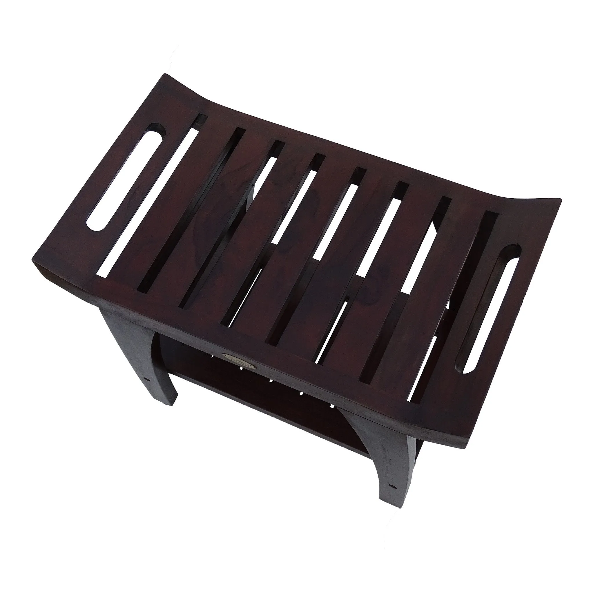 DecoTeak Tranquility 24" Teak Eastern Style Shower Bench with Shelf