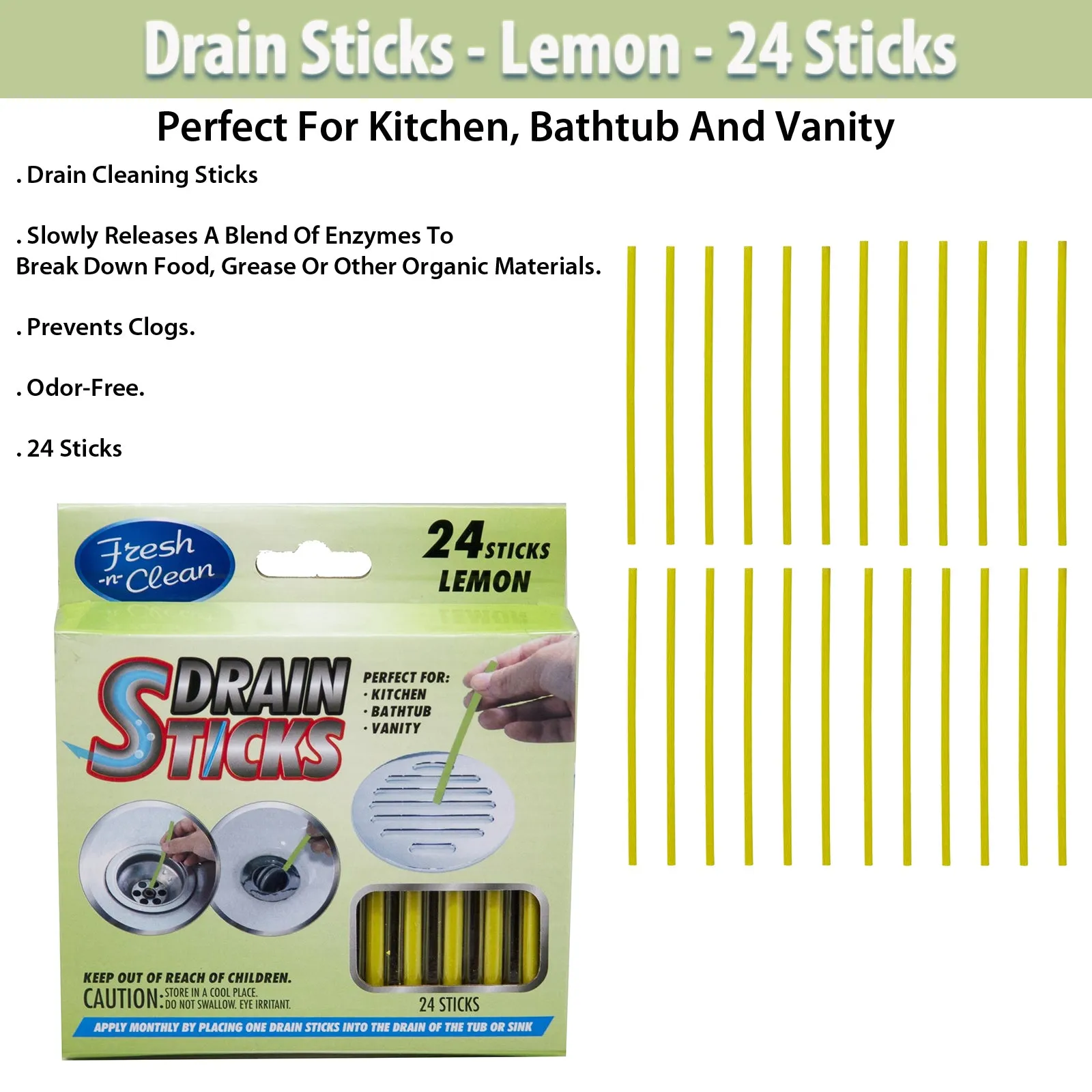Drain Sticks - Lemon - 24 Sticks