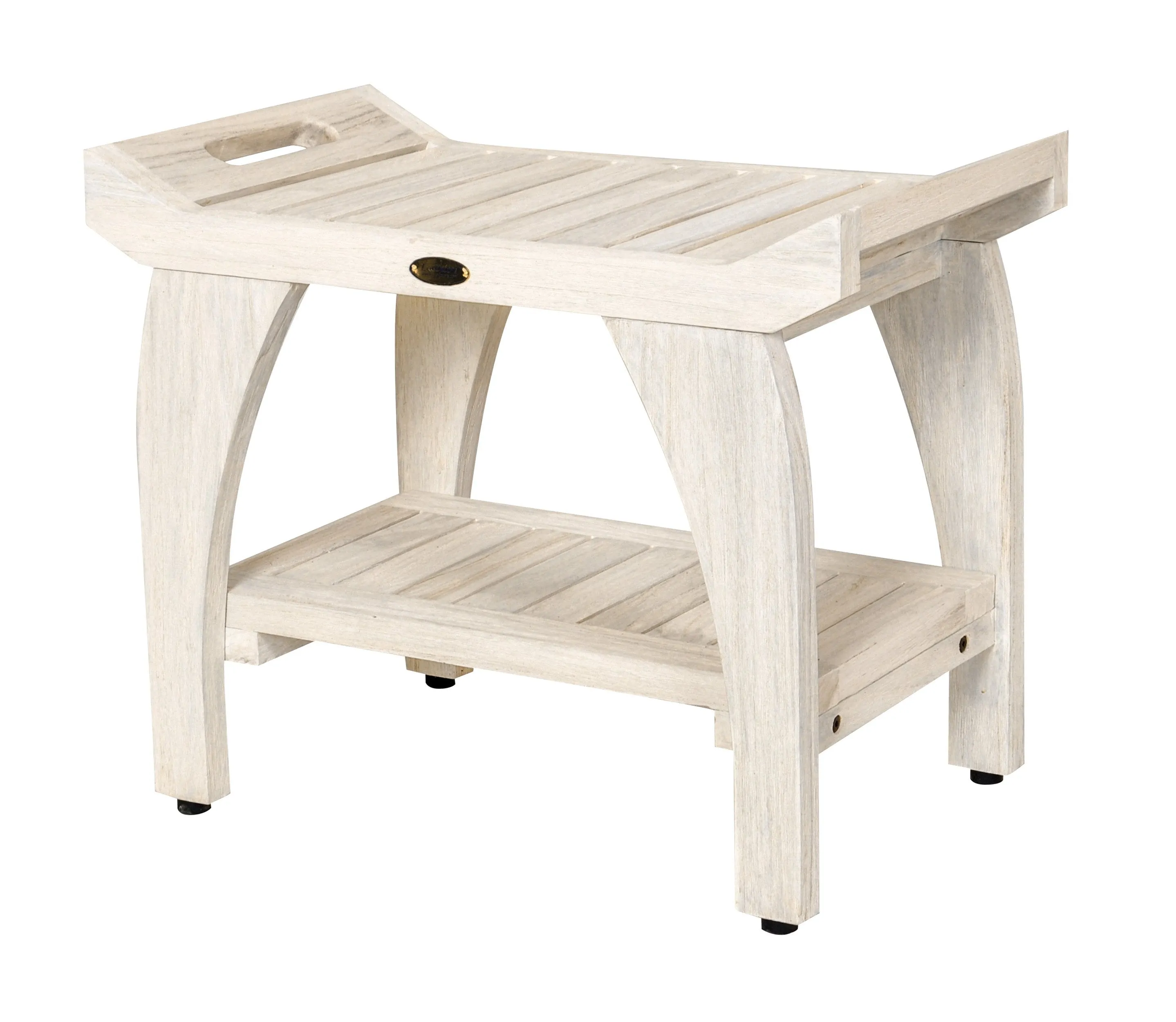 EcoDecor Coastal Vogue White Wash Satori 18" Eastern Style Teak Shower Bench with Shelf